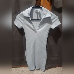 Divided Light Blue Ribbed Polo Dress
